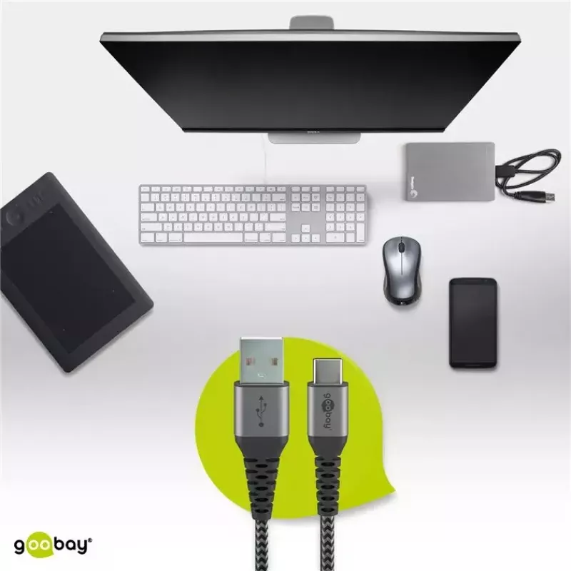 Kabel USB Wentronic 49295 USB 2.0 0.5m USB C USB A Czarny Szary