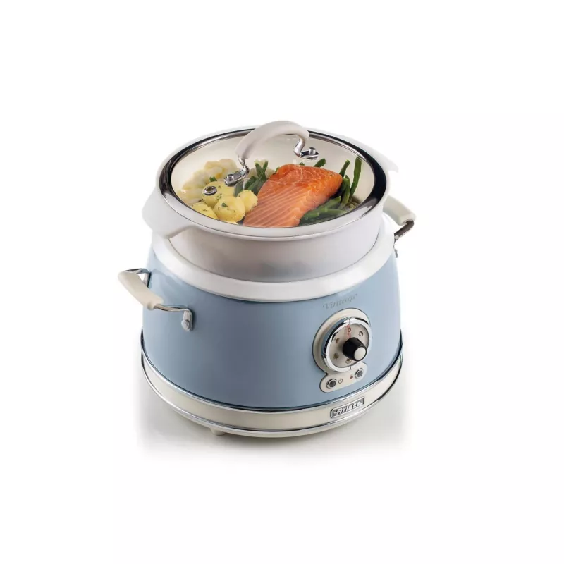 Ariete 2904 Ryżowarka - Elektryczna ryżowarka z ceramiczną misą - Domowe Sushi - Multicooker - Vintage Line - 3.5 L - 650 W - Niebieski
