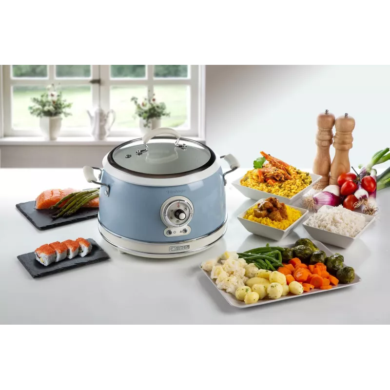 Ariete 2904 Ryżowarka - Elektryczna ryżowarka z ceramiczną misą - Domowe Sushi - Multicooker - Vintage Line - 3.5 L - 650 W - Niebieski