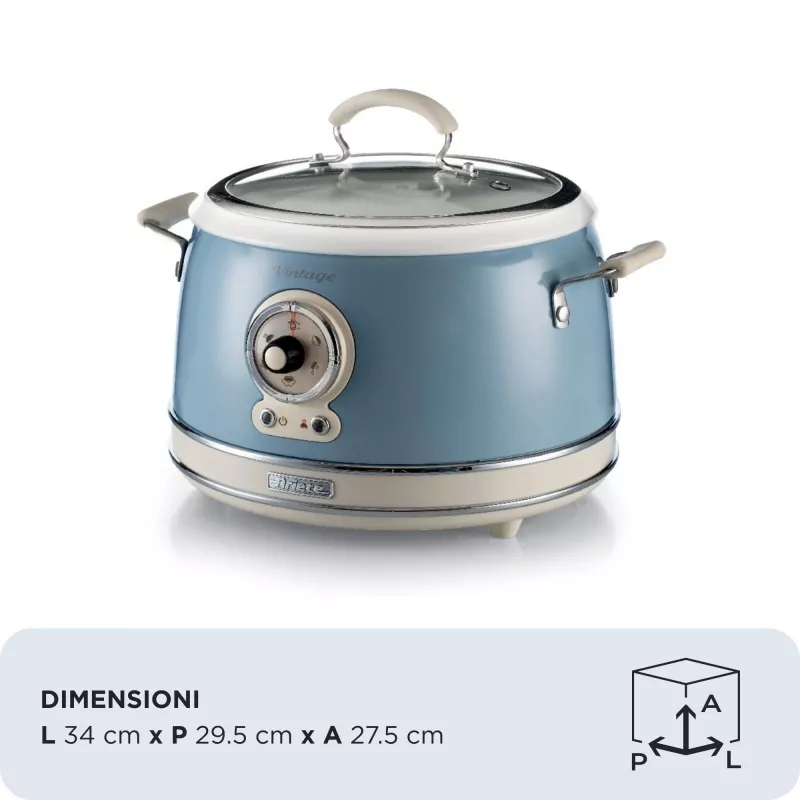 Ariete 2904 Ryżowarka - Elektryczna ryżowarka z ceramiczną misą - Domowe Sushi - Multicooker - Vintage Line - 3.5 L - 650 W - Niebieski