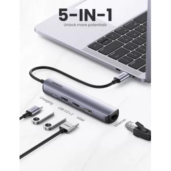 Ugreen 10919 stacja dokująca/replikator portów do laptopa Przewodowa USB 3.2 Gen 1 (3.1 Gen 1) Type-C Szary