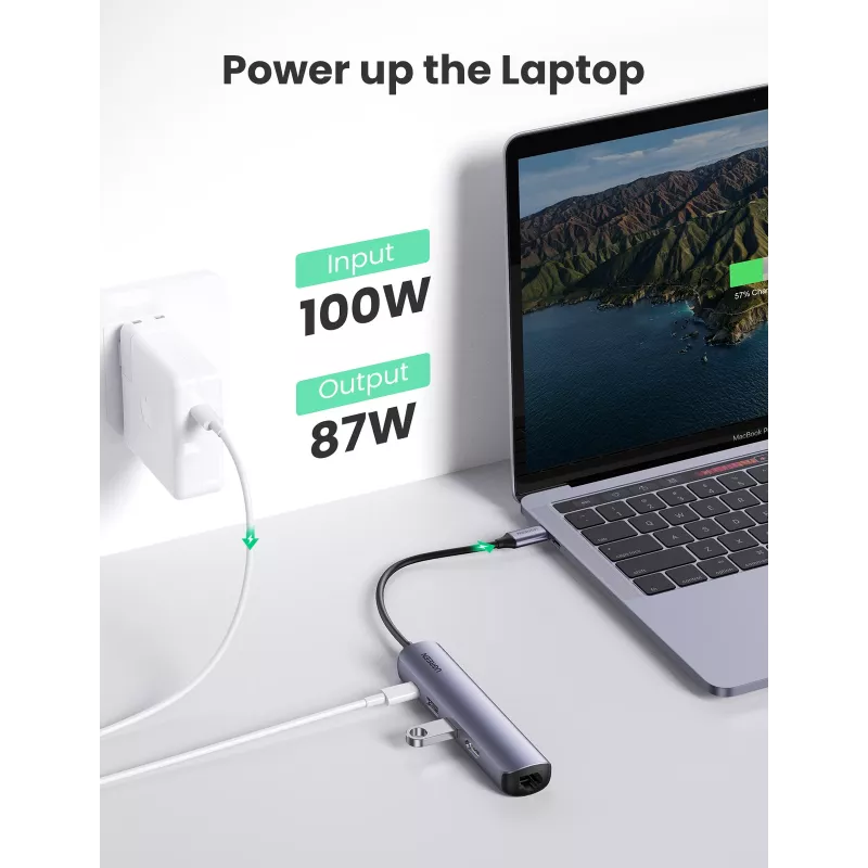 Ugreen 10919 stacja dokująca/replikator portów do laptopa Przewodowa USB 3.2 Gen 1 (3.1 Gen 1) Type-C Szary