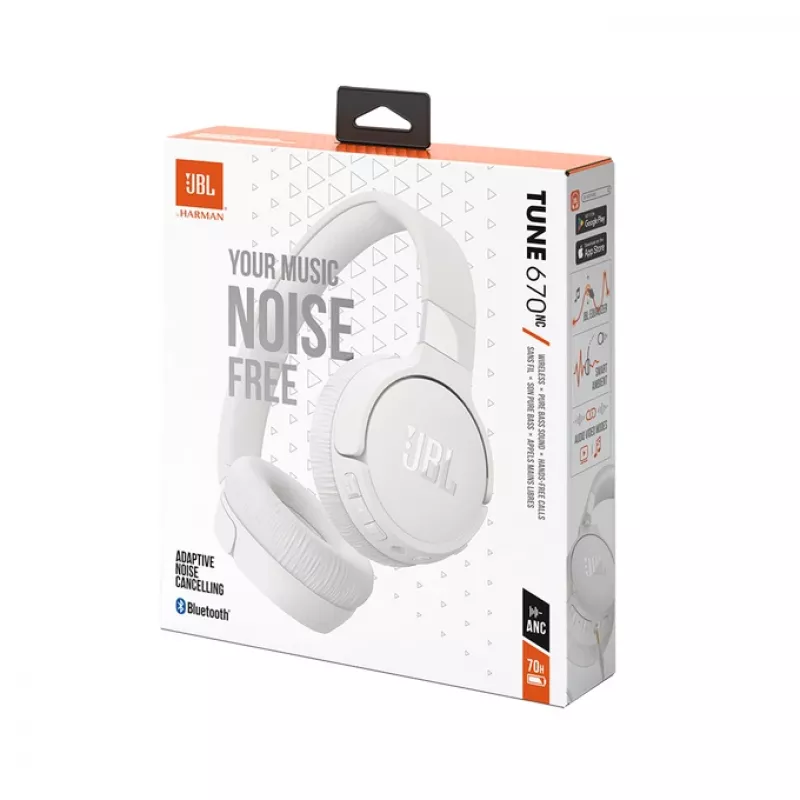 JBL Tune 670 NC Zestaw słuchawkowy Przewodowy i bezprzewodowy Nagłowny Rozmowy/Muzyka USB Typu-C Bluetooth Biały
