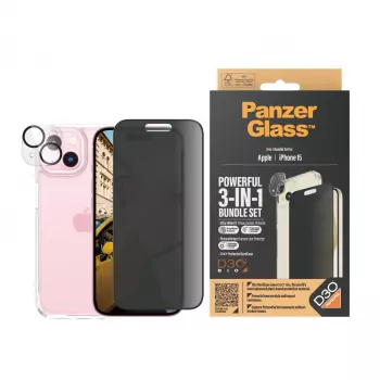 PanzerGlass ® Privacy 3-w-1 Zestaw iPhone 15 Odporne na wstrząsy Szkło Hartowane