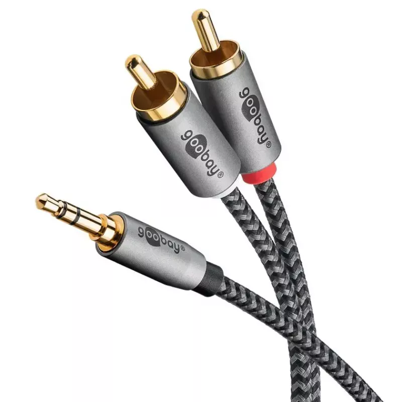 Kabel audio WENTRONIC Goobay 65290 — wtyk 3,5 mm męski na 2×RCA męski, 5 m, miedź, pozłacany, ekranowany magnetycznie
