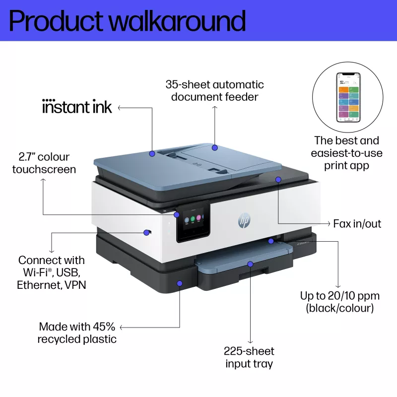 HP OfficeJet Pro 8135e Bezprzewodowa Kolorowa Drukarka Wielofunkcyjna, Instant Ink; Druk dwustronny