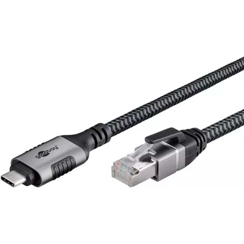Przejściówka Goobay USB C na RJ-45 10m Czarny Srebrny
