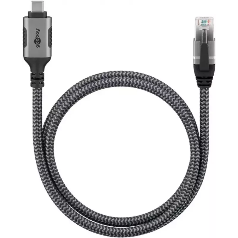 Przejściówka Goobay USB C na RJ-45 10m Czarny Srebrny