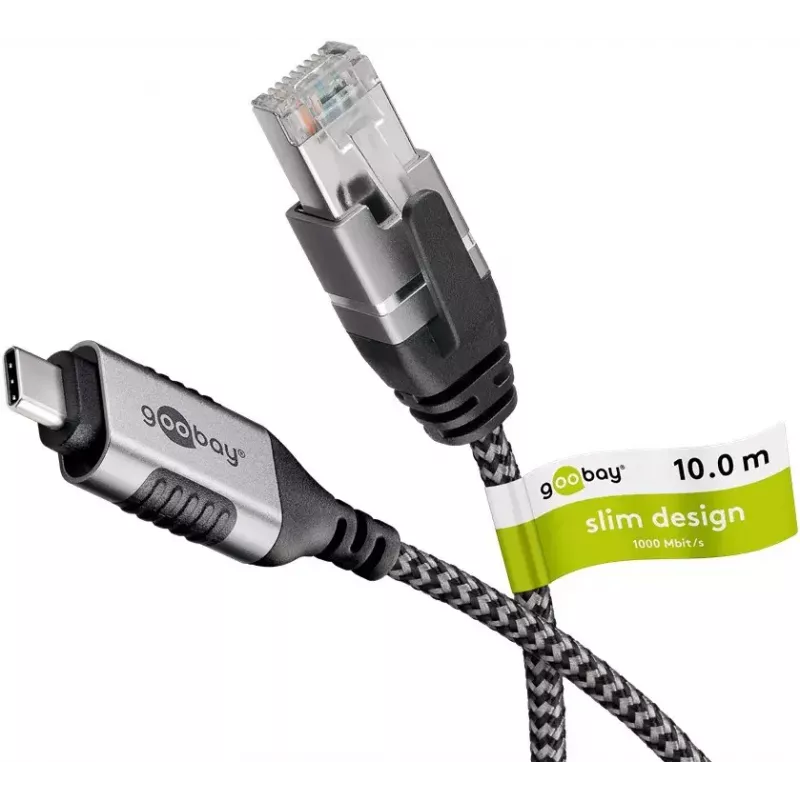 Zmieniacz złącza kabla Goobay 74407 USB 3.1 typu A RJ45 10m czarny i srebrny