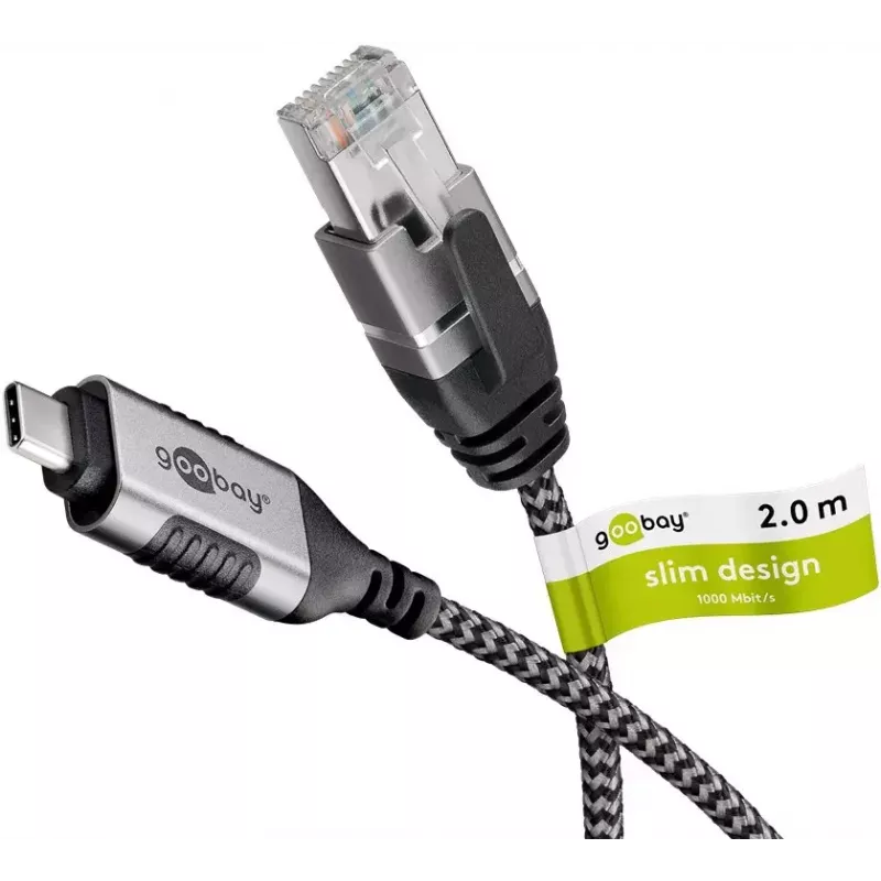Zmieniacz płci kabla Goobay 74403 USB 3.1 typ A RJ45 2 m czarny srebrny