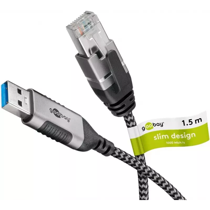 Goobay 74394 Kabel USB 3.0 Typ A do RJ45 1,5 m Czarny Srebrny