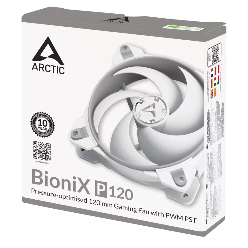 ARCTIC BioniX P120 (Szary/Biały) – Wentylator gamingowy 120 mm zoptymalizowany pod kątem ciśnienia z PWM PST