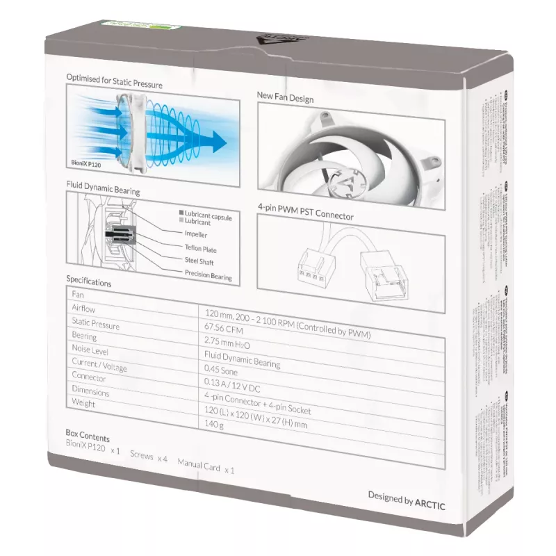 ARCTIC BioniX P120 (Szary/Biały) – Wentylator gamingowy 120 mm zoptymalizowany pod kątem ciśnienia z PWM PST