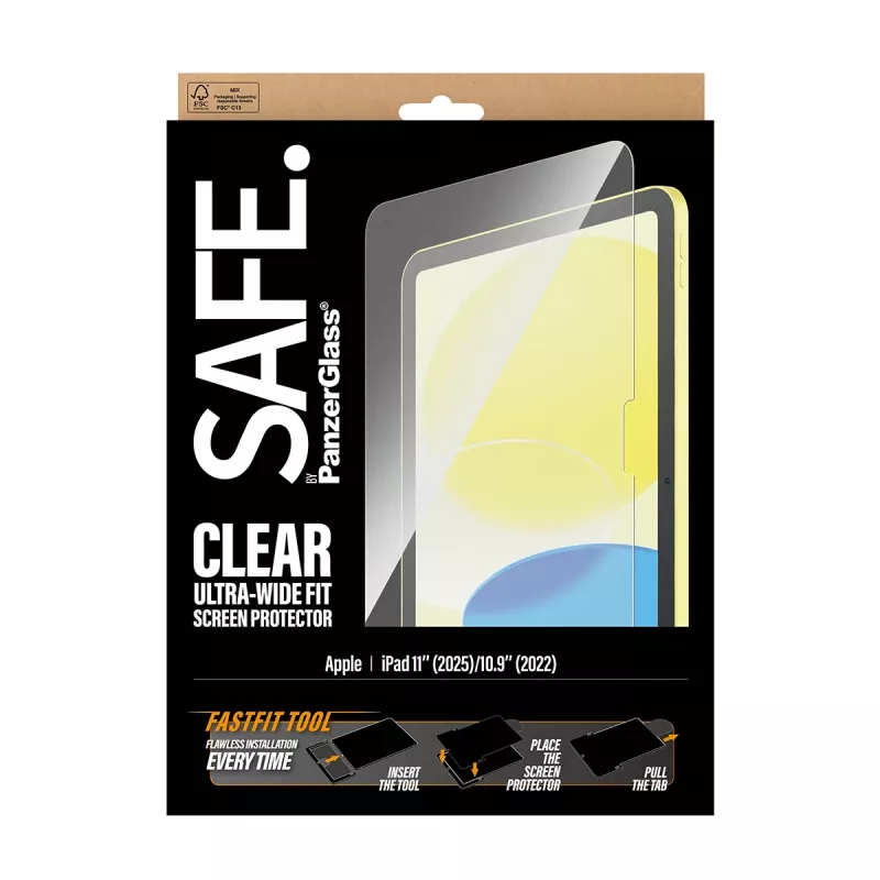 PanzerGlass SAFE. by ® Osłona ekranu iPad 11 cali (2025-2026) | 10,9 cala (2022) | Ultra-Wide Fit z narzędziem Fastfit