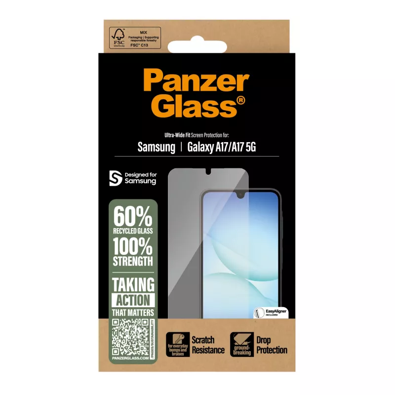 PanzerGlass Ochrona ekranu dla Samsung Galaxy A17 / A17 5G — Ultra-Wide Fit, PET+Silicone, odporny na zarysowania i wstrząsy