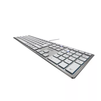 Klawiatura CHERRY KC 6000 cienki uniwersalna USB AZERTY belgijska srebrna, biała