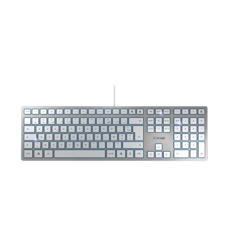 Klawiatura CHERRY KC 6000 cienki uniwersalna USB AZERTY belgijska srebrna, biała