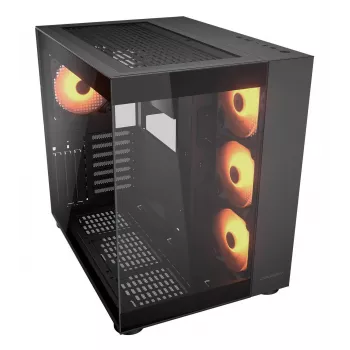 COUGAR PC Midi Tower Case FV150 ARGB — czarny, ATX/MicroATX/Mini-ITX, 3x120 mm przód + 1x120 mm tył, 2x3.5 cala i 2x2.5 cala zatoki