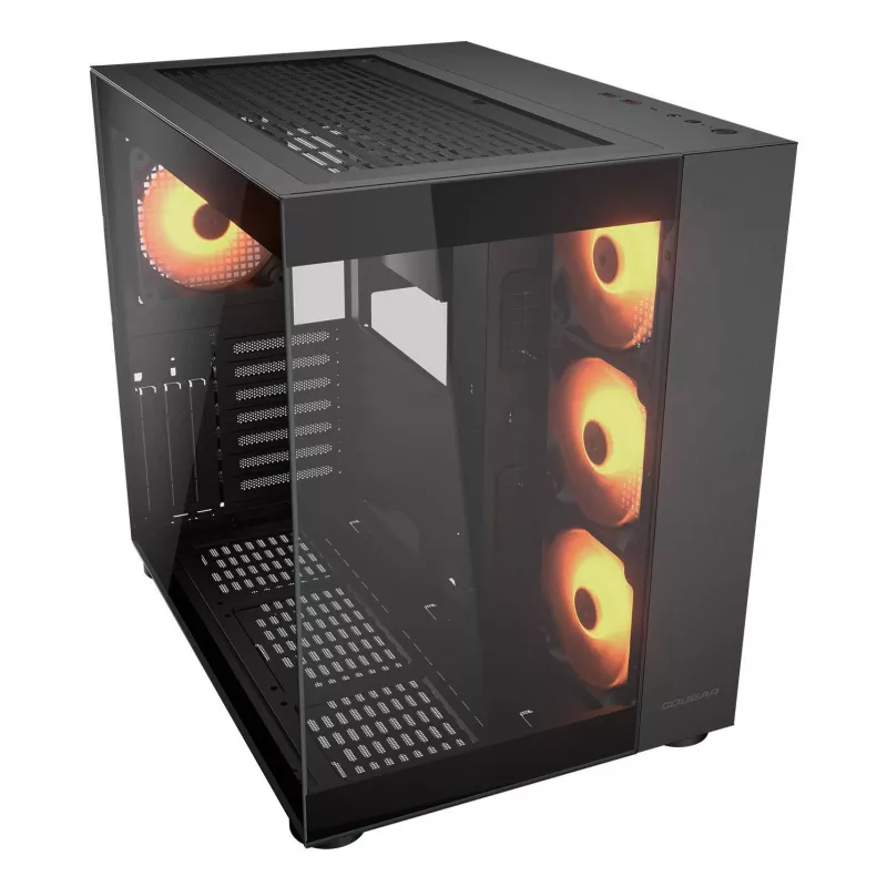 COUGAR PC Midi Tower Case FV150 ARGB — czarny, ATX/MicroATX/Mini-ITX, 3x120 mm przód + 1x120 mm tył, 2x3.5 cala i 2x2.5 cala zatoki