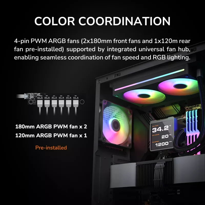 COUGAR Midi Tower Case, Airface 180, ARGB, Czarny