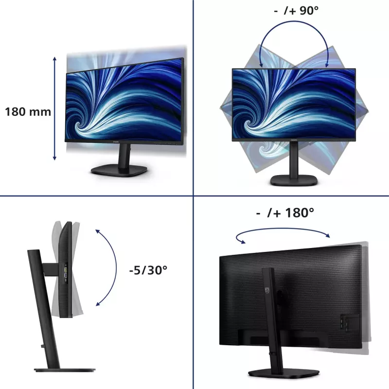 Philips 3000 series 24B2U3301D/00 monitor komputerowy 61,2 cm (24,1 cala) 1920 x 1200 pikseli WUXGA LCD Czarny