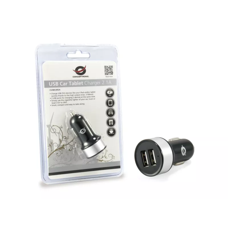 Ładowarka samochodowa Conceptronic CUSBCAR2A 2-portowa USB 2.1A