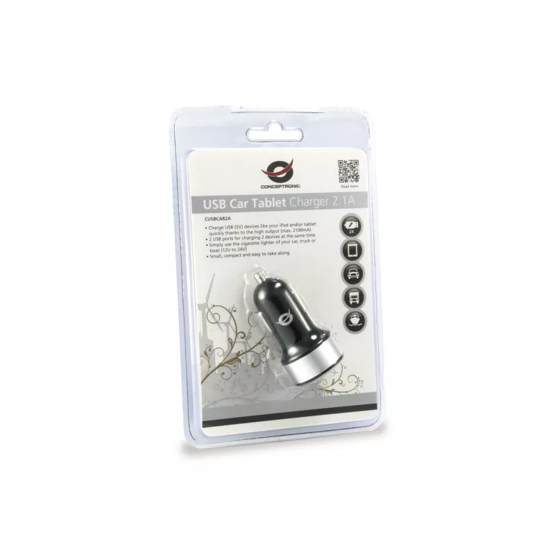 Ładowarka samochodowa Conceptronic CUSBCAR2A 2-portowa USB 2.1A
