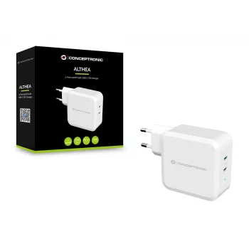Conceptronic ALTHEA 2-Port 100W GaN USB-C PD Charger, Indoor, AC, 5 V, 5 A, biały