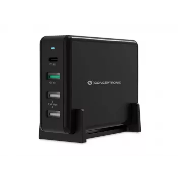 Conceptronic OZUL 4-Port 65W USB PD Desktop Charger, Indoor, AC, 5 V, Czarny
