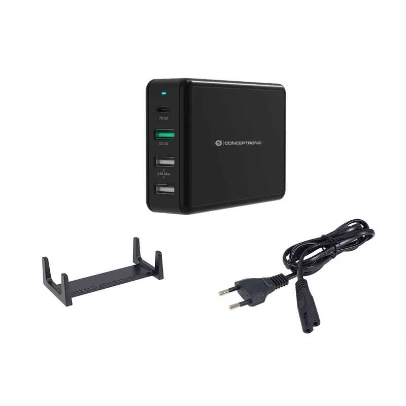 Conceptronic OZUL 4-Port 65W USB PD Desktop Charger, Indoor, AC, 5 V, Czarny