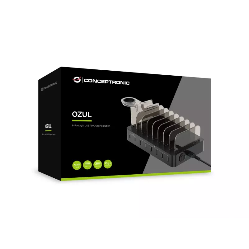 Stacja ładująca Conceptronic OZUL 8-portowa 75W USB PD