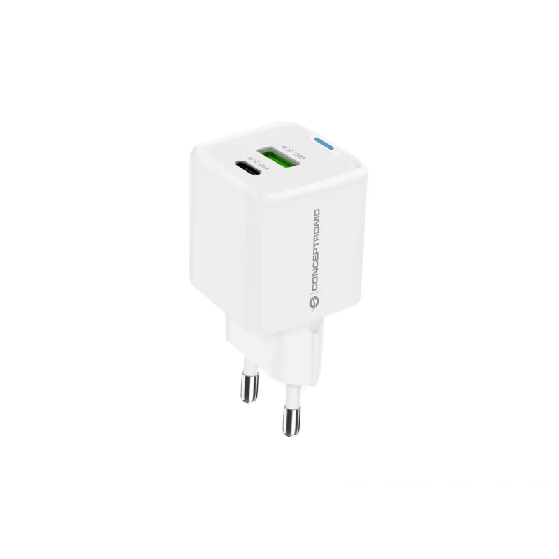 Ładowarka Conceptronic 2-portowa 20W GaN USB PD, USB-C x 1, USB-A x 1, QC 3.0, PPS