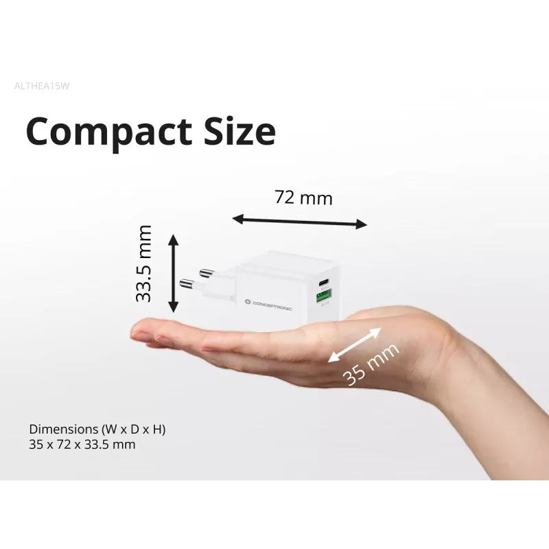 Ładowarka Conceptronic 2-portowa 20W GaN USB PD, USB-C x 1, USB-A x 1, QC 3.0, PPS