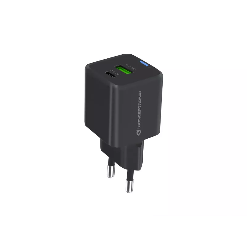Ładowarka sieciowa Conceptronic 2-portowa 20W GaN USB PD, USB-C x 1, USB-A x 1, QC 3.0, PPS