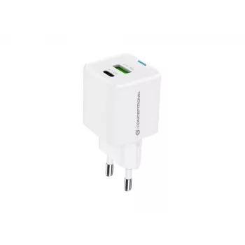 Ładowarka sieciowa Conceptronic 2-portowa 33 W GaN USB PD z kablem ładującym 3-w-1, USB-C x 1, USB-A x 1, QC 3.0, PPS