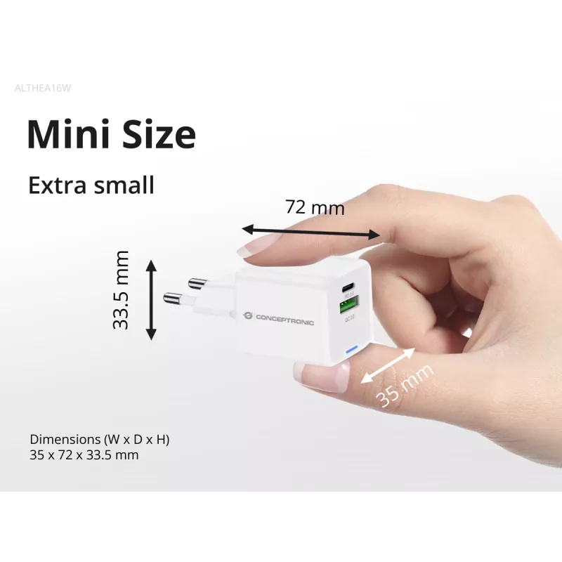 Ładowarka sieciowa Conceptronic 2-portowa 33 W GaN USB PD z kablem ładującym 3-w-1, USB-C x 1, USB-A x 1, QC 3.0, PPS