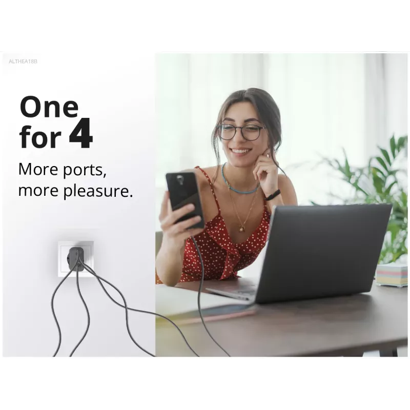 Ładowarka Conceptronic 4-portowa 100 W GaN USB PD z kablem ładującym USB-C, USB-C x 3, USB-A x 1, QC 3.0, PPS