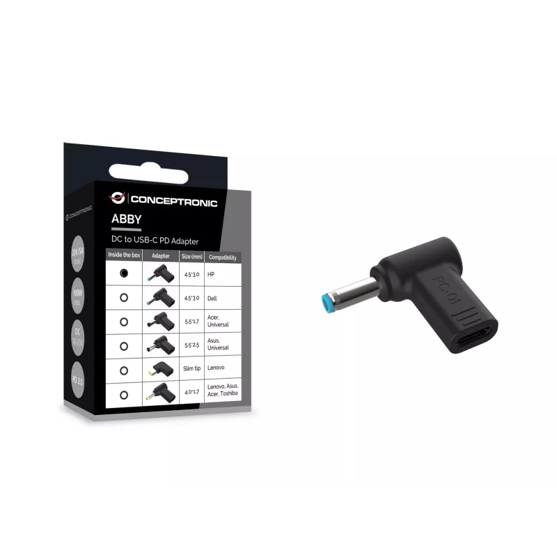 Conceptronic ABBY15PC01 Adapter DC na USB-C, HP 4.5x3.0mm, 18-20V