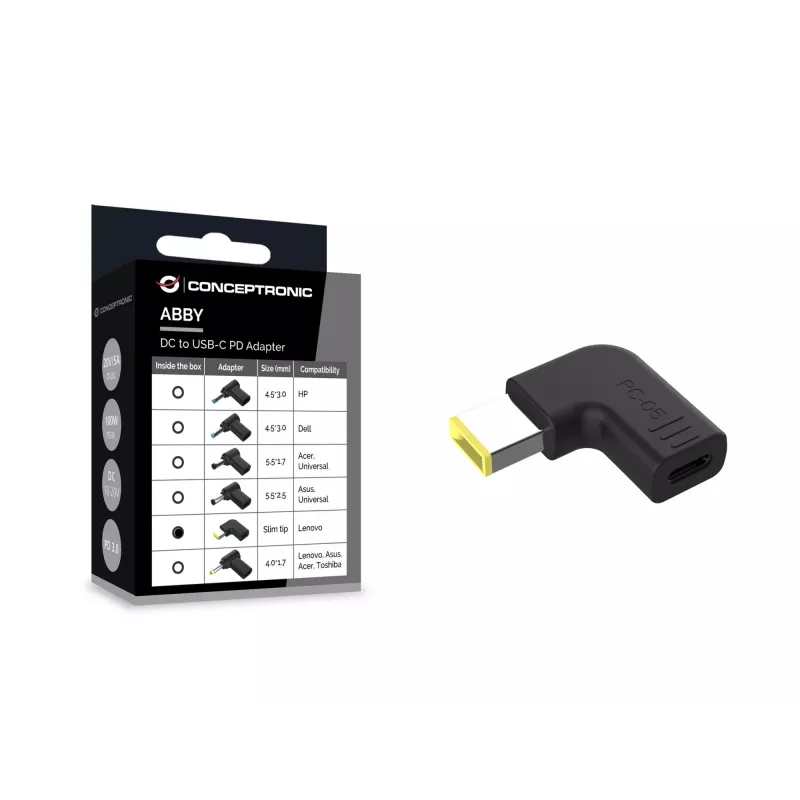 Adapter Conceptronic ABBY15PC05 DC na USB-C, wtyczka Lenovo cienki tip, 18-20V