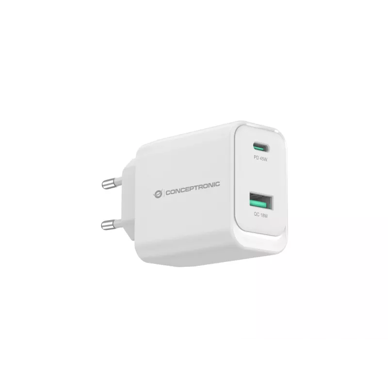 Conceptronic ALTHEA20W45 2-portowa ładowarka USB GaN 45 W PD, USB-C x 1, USB-A x 1, QC 3.0, PPS, PD 3.0
