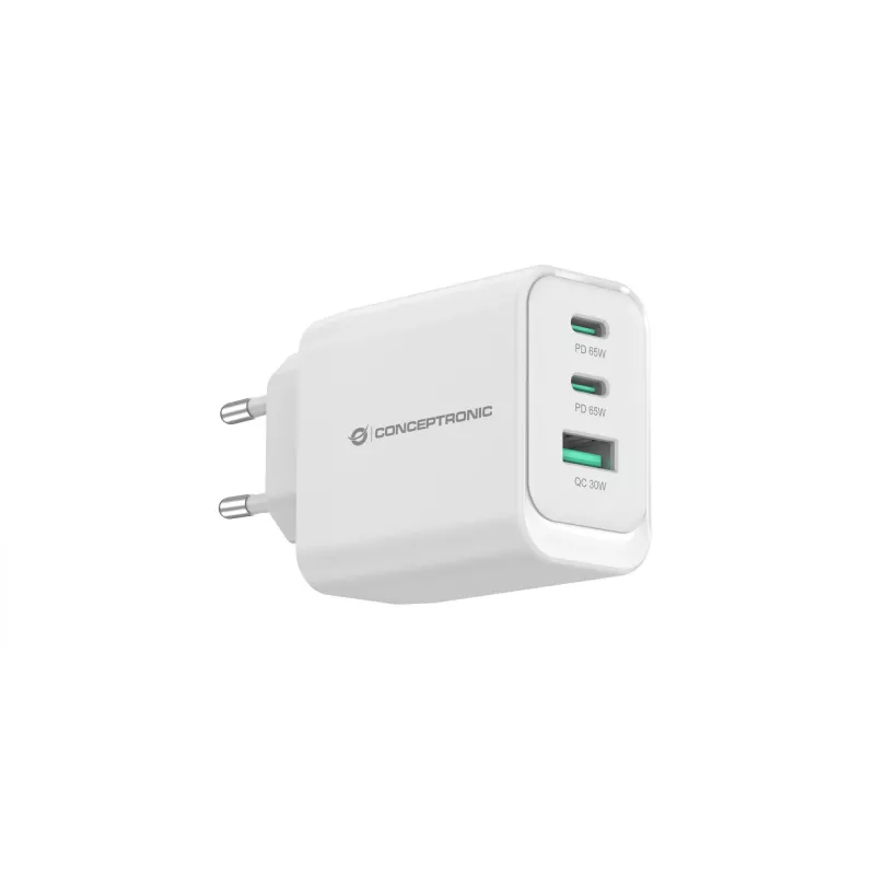 Conceptronic ALTHEA21W65 3-portowa ładowarka USB PD 65 W z GaN, 2 x USB-C, 1 x USB-A, QC 3.0, PPS, PD 3.0