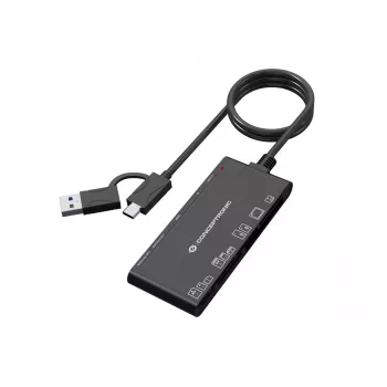 Czytnik kart 7-w-1 CONCEPTRONIC BIAN10B — USB 3.2 Gen 1 Type-A/Type-C, CF/MMC/MS/SD/MicroSD/xD, czarny