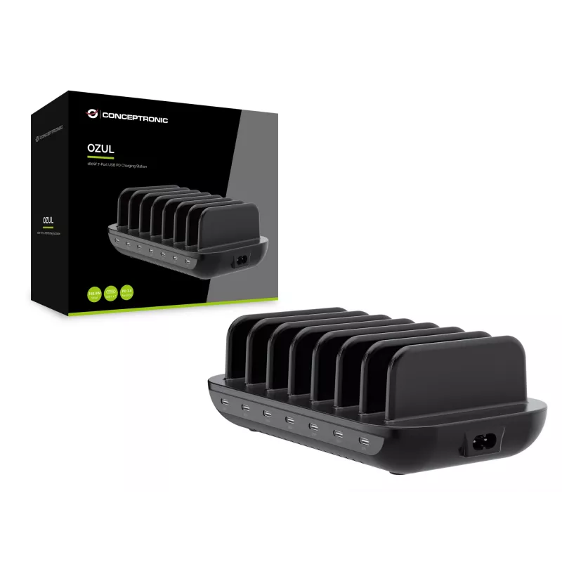 Conceptronic OZUL07B 160W 7-Port USB PD Charging Station, USB-C x 7, PD 3.0