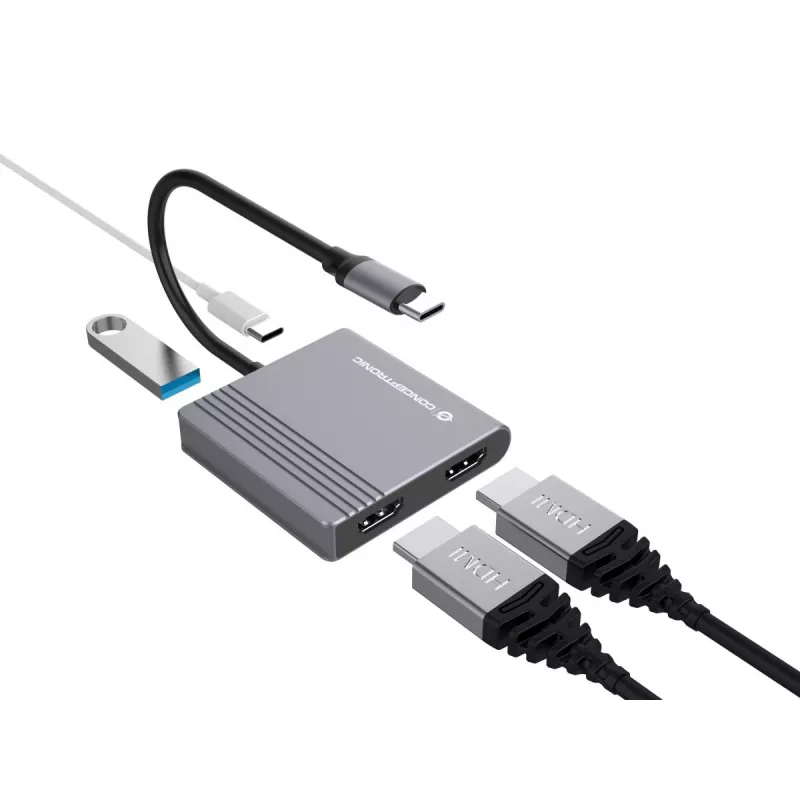 Conceptronic DONN13G stacja dokująca/replikator portów do laptopa Przewodowa USB 3.2 Gen 1 (3.1 Gen 1) Type-C Szary