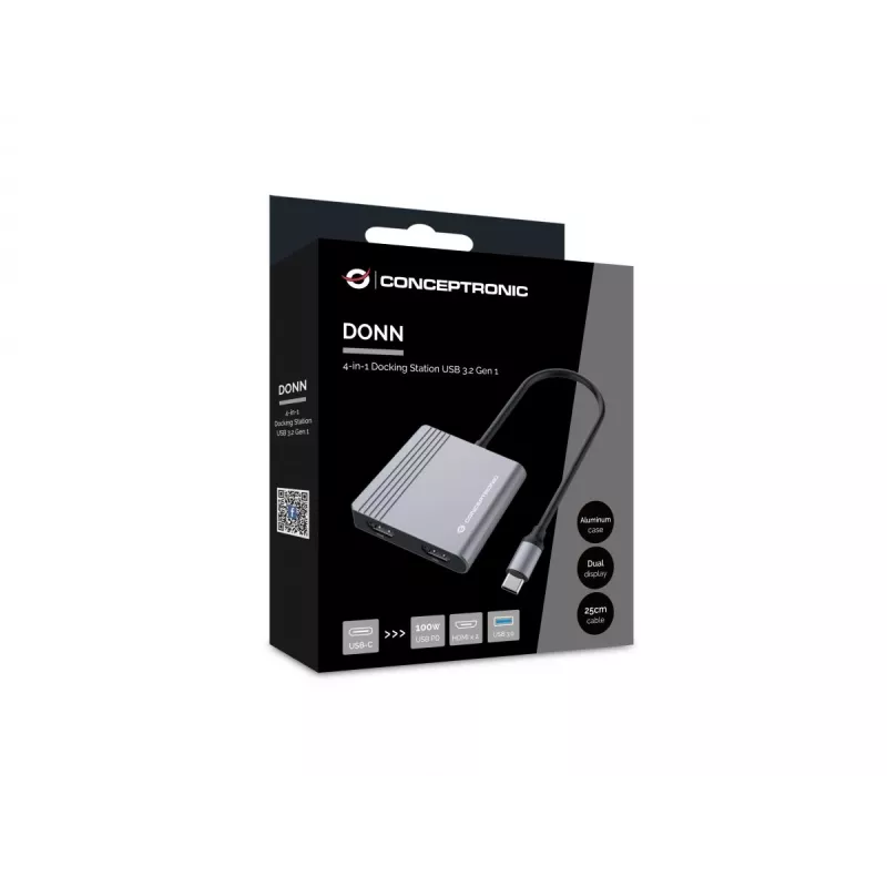 Conceptronic DONN13G stacja dokująca/replikator portów do laptopa Przewodowa USB 3.2 Gen 1 (3.1 Gen 1) Type-C Szary