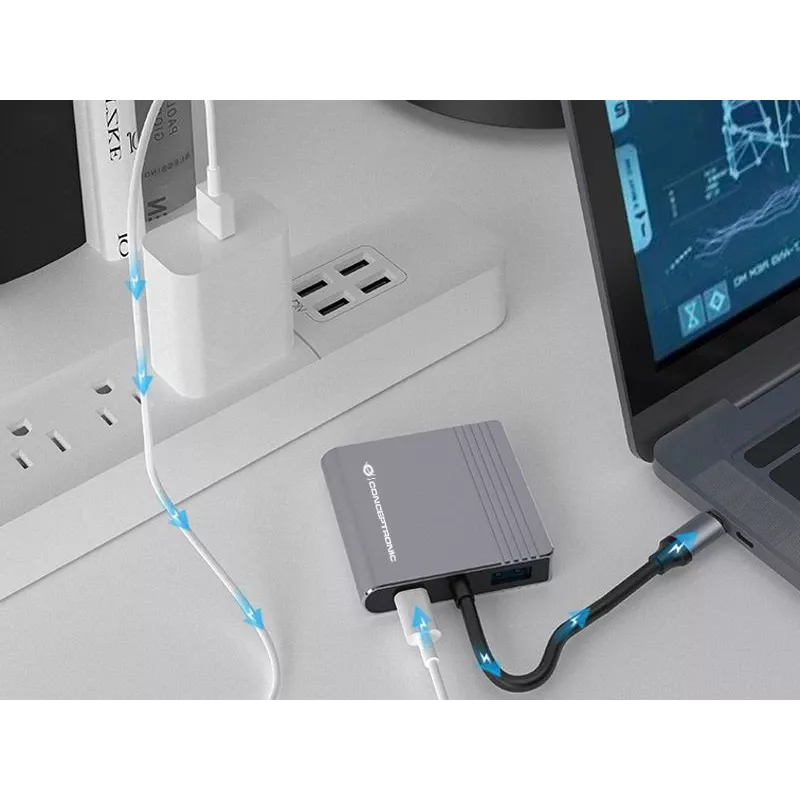 Conceptronic DONN13G stacja dokująca/replikator portów do laptopa Przewodowa USB 3.2 Gen 1 (3.1 Gen 1) Type-C Szary
