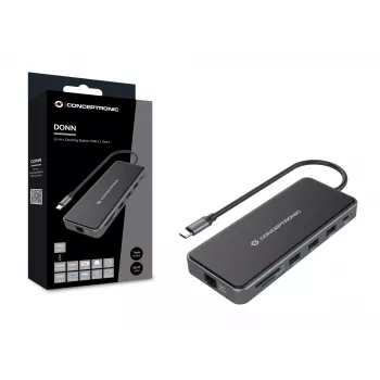 Conceptronic DONN15G stacja dokująca/replikator portów do laptopa Przewodowa USB 3.2 Gen 1 (3.1 Gen 1) Type-C Szary