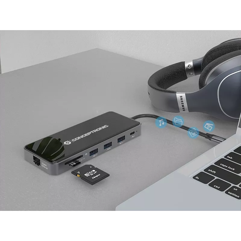 Conceptronic DONN15G stacja dokująca/replikator portów do laptopa Przewodowa USB 3.2 Gen 1 (3.1 Gen 1) Type-C Szary