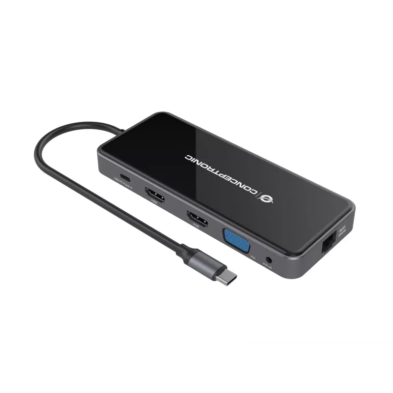 Conceptronic DONN15G stacja dokująca/replikator portów do laptopa Przewodowa USB 3.2 Gen 1 (3.1 Gen 1) Type-C Szary