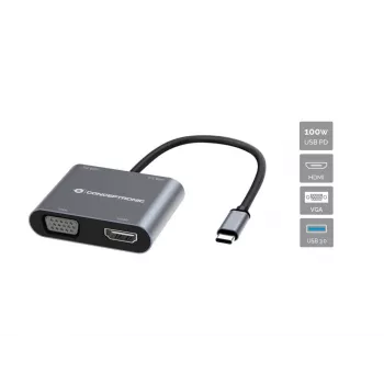 Conceptronic DONN16G Przewodowa stacja dokująca USB 3.2 Gen 1 Type-C Szary 100W 4K Ultra HD
